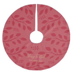 Glory to God Botanical Christmas Red Brushed Polyester Tree Skirt