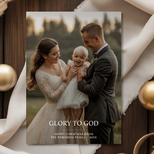Glory to God cute family photo holiday card