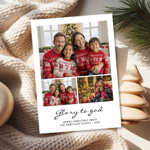 Glory to God  Elegant Christmas 3family Photo card
