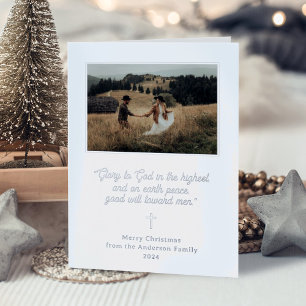 Glory to God   Elegant Two Photo Christmas Silver Foil Holiday Card