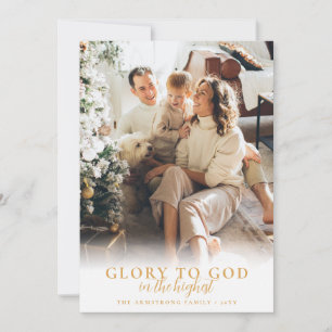 Glory to God Gold Religious Christmas Photo Holiday Card