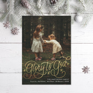 Glory to God Hand lettering Photo Holiday Card