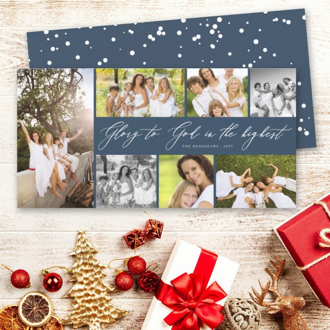 Glory To God In The Highest Script Photo Collage Holiday Card (Creator Uploaded)