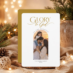 Glory To God Luxury Religious Christmas Arch Photo Holiday Card