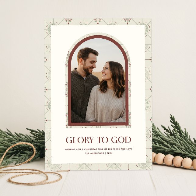 Glory To God Modern Religious Arch Photo Christmas Holiday Card (Creator Uploaded)