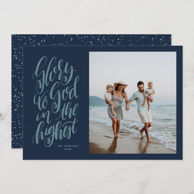 Glory to God navy Christian Christmas photo Holiday Card (Front/Back)