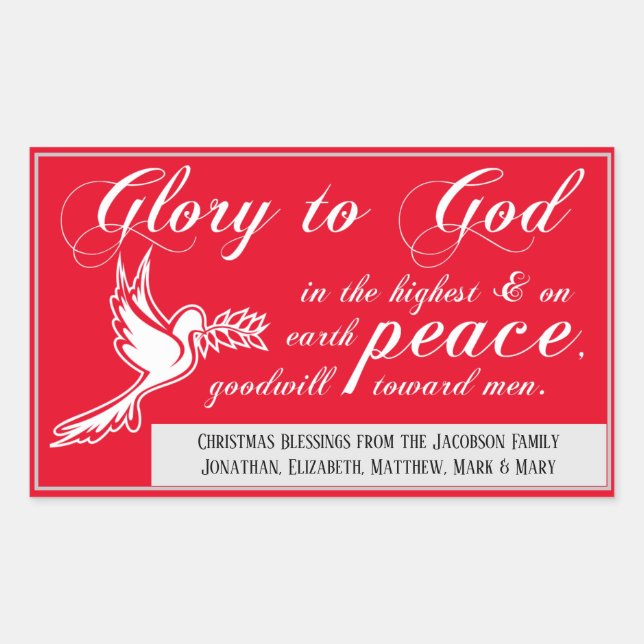 Glory To God Peace On Earth Christmas Bible Verse Rectangular Sticker (Front)