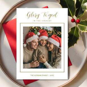 Glory to God Peaceful Family Christmas photo card