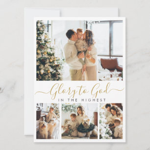 Glory to God Religious 4 Photo Collage Christmas  Holiday Card