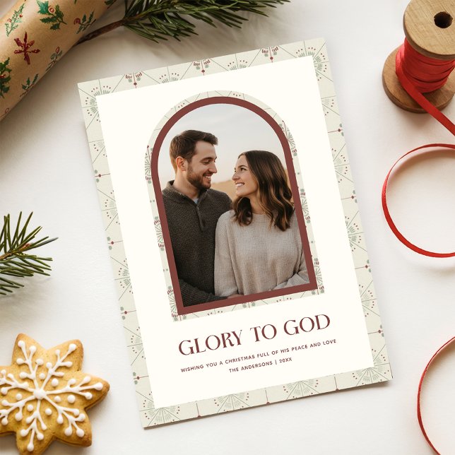 Glory To God Religious Family Arch Photo Christmas Holiday Card (Creator Uploaded)