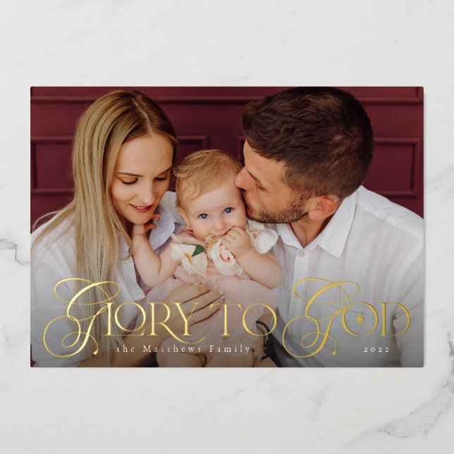 Glory to God Religious Foil Christmas Card (Front)
