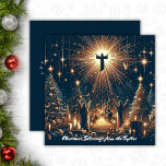 Glory to God Religious Jesus Christian Christmas Holiday Card<br><div class="desc">Gold Stars Glory to God Religious Jesus Christian Christmas Holiday Card. Share the true spirit of Christmas with this awe-inspiring "Glory to God" holiday card. Featuring a radiant depiction of Jesus ascending in a burst of golden light, surrounded by worshipers and Christmas trees, this card captures the divine essence of...</div>