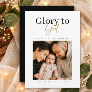 Glory To God Religious Minimal Photo Christmas Holiday Card