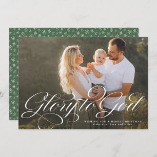 Glory to God religious two photo elegant Christmas Holiday Card