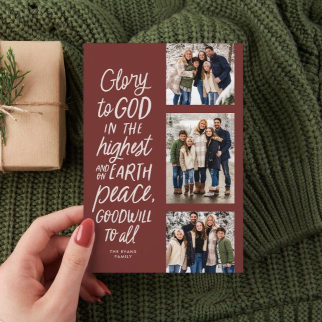 Glory to God three photo religious Christmas Holiday Card (Creator Uploaded)