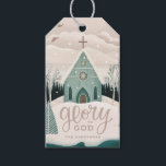 Glory to God. Winter church Religious Christmas Gift Tags<br><div class="desc">Religious Christmas Holiday Tag "Glory to God" with cute snow winter woodland church in pink blush green colours.</div>