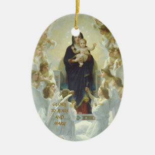 GLORY TO JESUS AND MARY CERAMIC TREE DECORATION