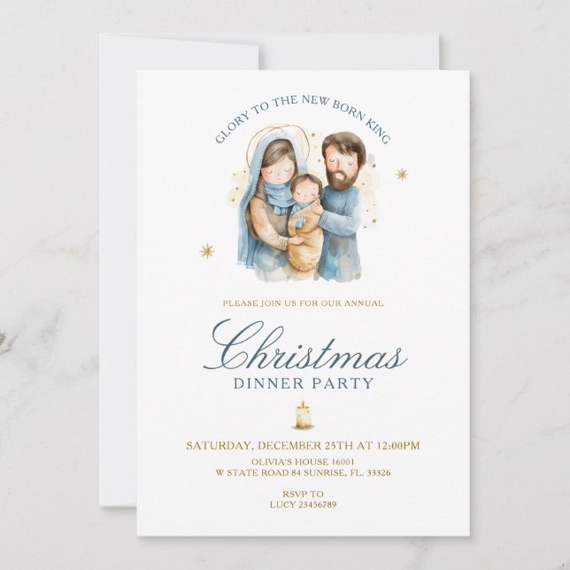 Glory To New Born King Nativity Christmas Dinner Invitation (Front)
