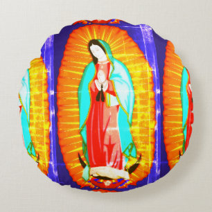 Glory To Our Lady Of Guadalupe Round Cushion