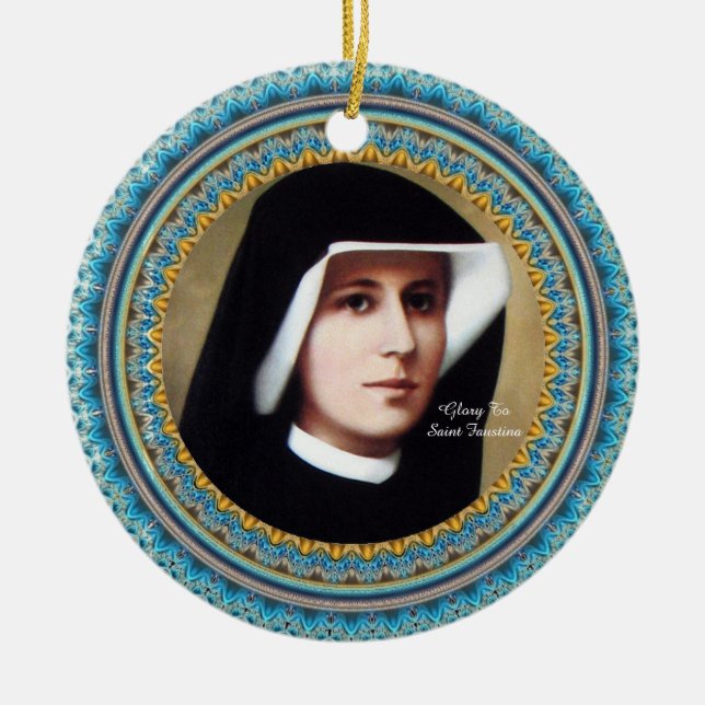 Glory To Saint Faustina Ceramic Tree Decoration (Front)