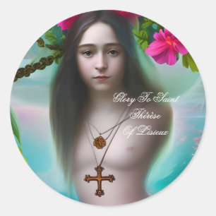 glory to saint therese of lisieux classic round sticker