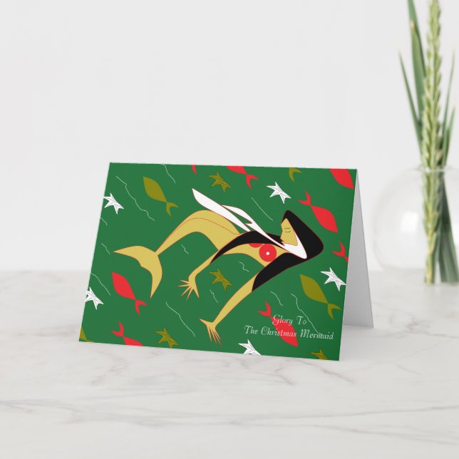 Glory To The Christmas Mermaid Holiday Card (Front)