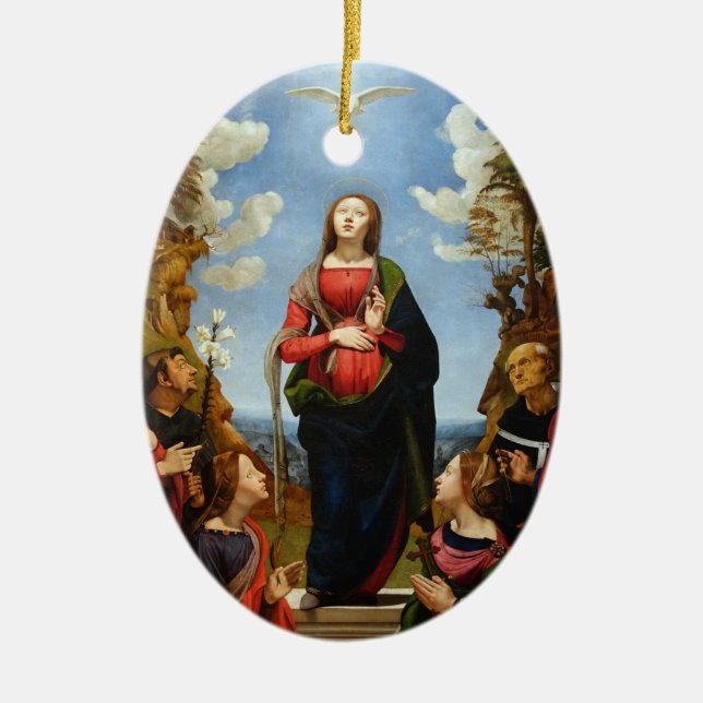 GLORY TO THE IMMACULATE CONCEPTION CERAMIC TREE DECORATION (Front)