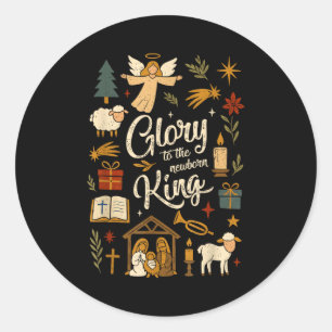 Glory To The Newborn King Christmas Nativity Scene Classic Round Sticker