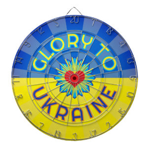 GLORY TO UKRAINE Red Heart Ukrainian Colours Flag Dartboard
