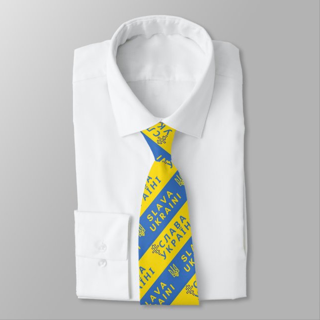 Glory to Ukraine War Trident  Neck Tie (Tied)