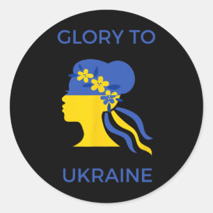 Glory To Ukraine Woman With Ukrainian Flag And Pea Classic Round Sticker