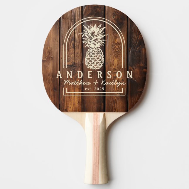 Gloss Stain Boards Pineapple Wedding Arch & Name Ping Pong Paddle (Front)