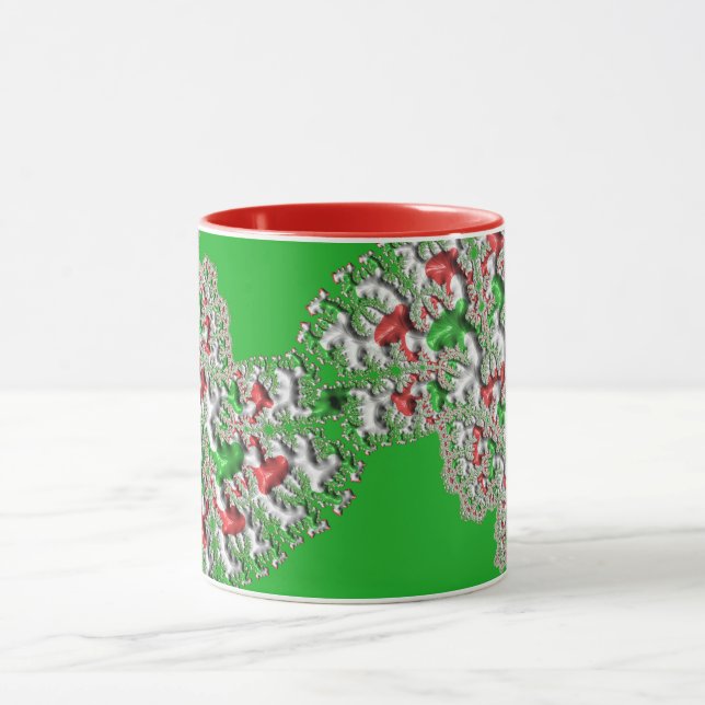 GLOSSY 3D Christmas Red White Green Fractal ~ Mug (Center)