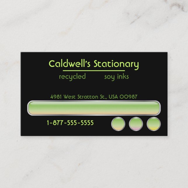 Glossy Bars and Buttons - Green Business Card (Front)