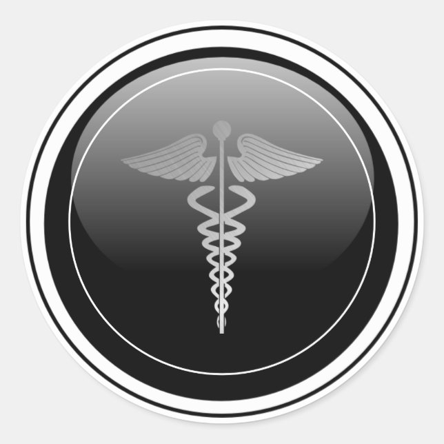 Glossy Black - Caduceus Symbol Classic Round Sticker (Front)