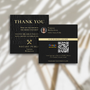 Glossy Black Crocodile Gold Notary QR Review  Square Business Card