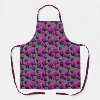 Glossy Black Roses On A Hot Pink Background Apron