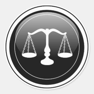 Glossy Black - White Scale of Justice Classic Round Sticker