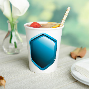 Glossy Blue Hexagon Icon Modern Geometric Paper Cups