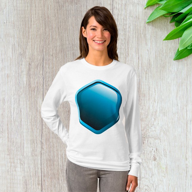 Glossy Blue Hexagon Icon Modern Geometric T-Shirt (Creator Uploaded)