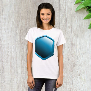 Glossy Blue Hexagon Icon Modern Geometric T-Shirt