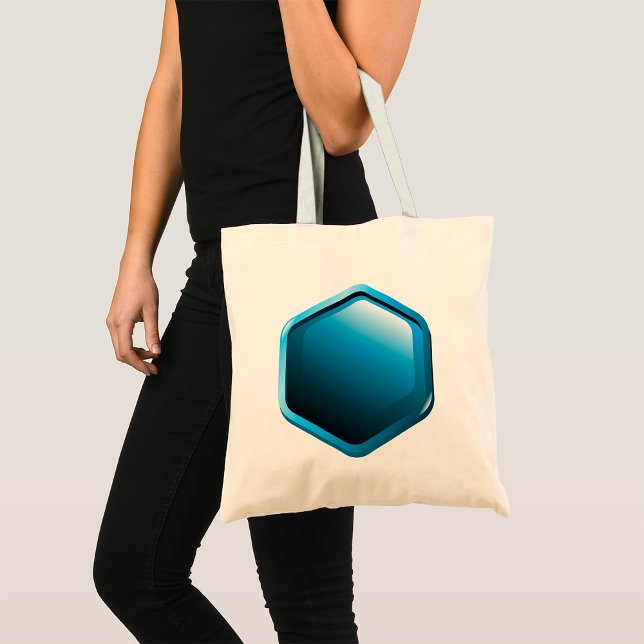Glossy Blue Hexagon Icon Modern Geometric Tote Bag (Creator Uploaded)