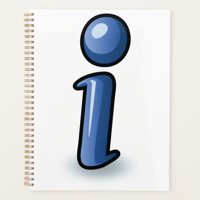 Glossy Blue Information Icon Symbol Planner (Front)