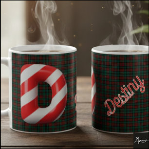 Glossy Candy Cane Striped Christmas Letter D Coffee Mug
