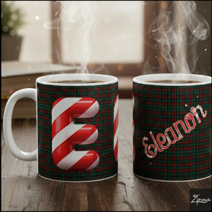 Glossy Candy Cane Striped Christmas Letter E Coffee Mug