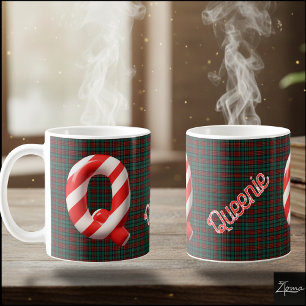 Glossy Candy Cane Striped Christmas Letter Q Coffee Mug