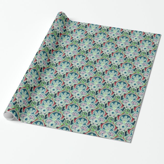 Glossy Christmas Gift wrap green  (Unrolled)