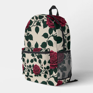 Glossy Crimson Roses With Dark Green Leaves Printed Backpack