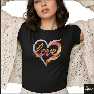 Glossy Cursive Love Heart Swirls Abstract T-Shirt