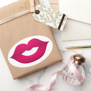 Glossy Dark Pink Lips Oval Stickers